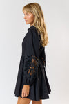 EMBROIDERED CUT OUT DRESS- BLACK