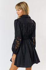 EMBROIDERED CUT OUT DRESS- BLACK