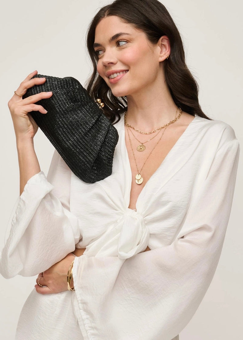 TRIANA STRAW CLUTCH- BLACK
