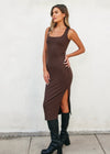 RIBBED SQUARE NECK TANK DRESS- COFFEE BEAN