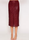 SEQUIN MIDI SKIRT- BURGUNDY