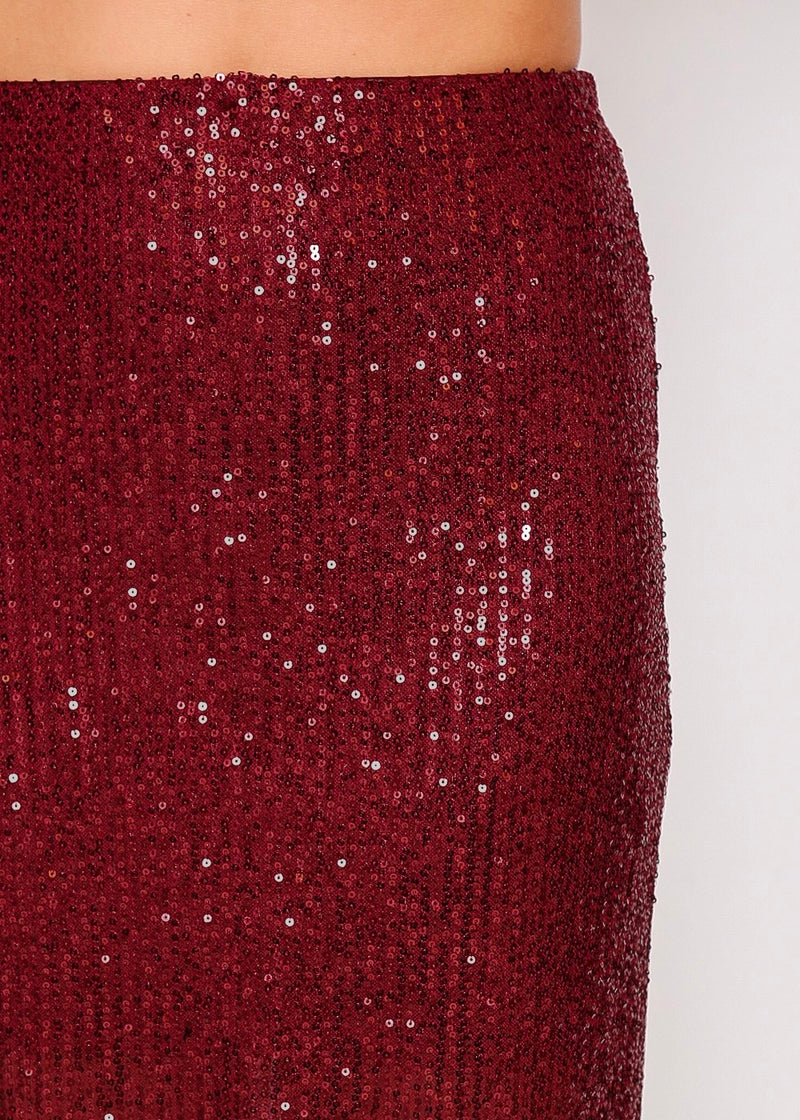 SEQUIN MIDI SKIRT- BURGUNDY