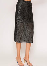 SEQUIN MIDI SKIRT- BLACK