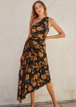 ECLIPSED FLORAL ONE SHOULDER MAXI- GOLD