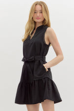 RENEE SCALLOPED TRIM DRESS- BLACK