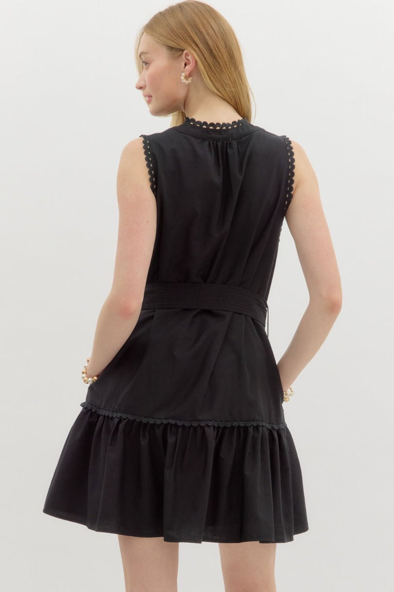 RENEE SCALLOPED TRIM DRESS- BLACK