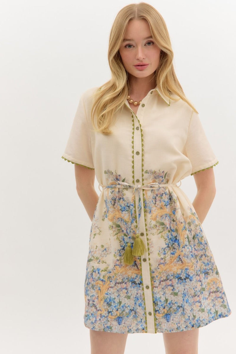 DAWN FLORAL BORDER DRESS- NATURAL