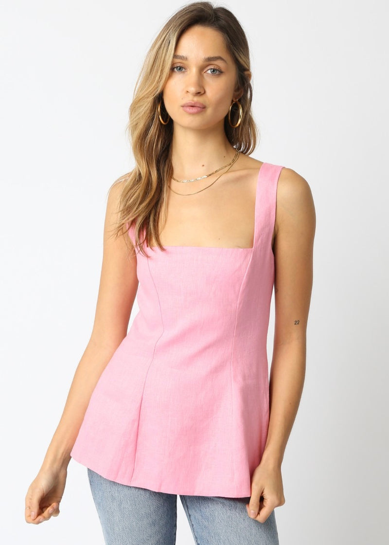 NOOR FLARE LINEN TANK- PINK