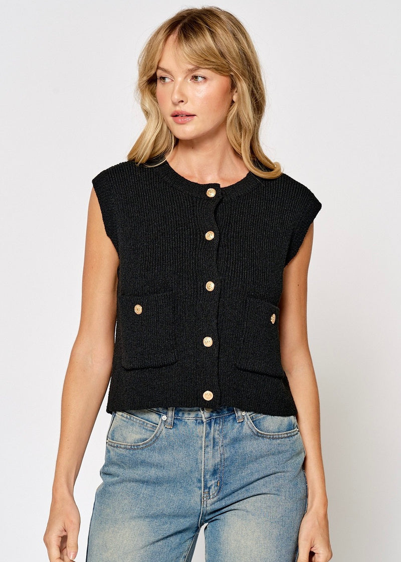 SWEATER VEST W. GOLD BUTTONS- BLACK