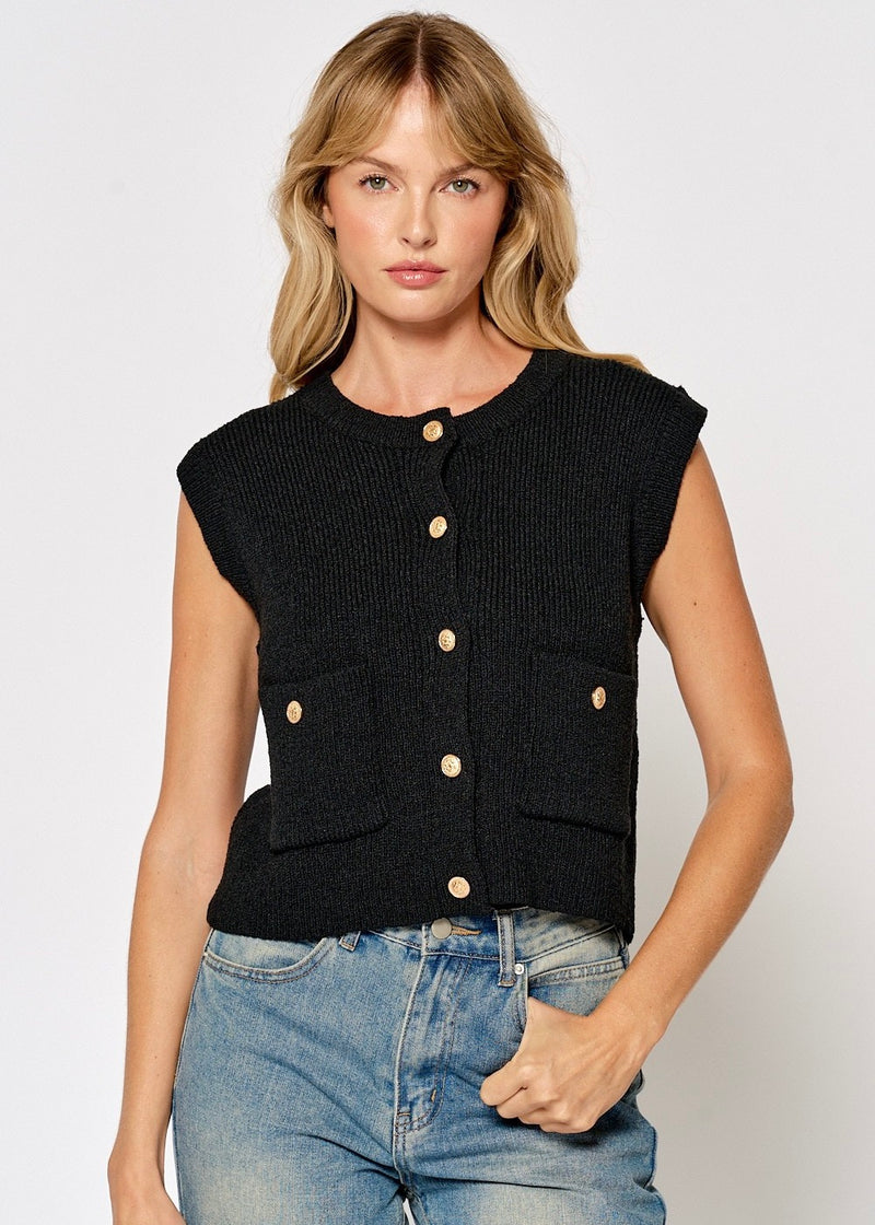 SWEATER VEST W. GOLD BUTTONS- BLACK