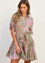 PAISLEY PATCHWORK FLARE DRESS- EVERGREEN