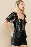 MULTI SEQUIN/VELVET BODYSUIT- MULTI