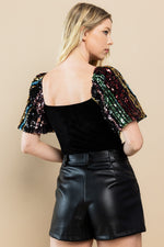 MULTI SEQUIN/VELVET BODYSUIT- MULTI