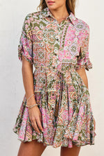 PAISLEY PATCHWORK FLARE DRESS- EVERGREEN