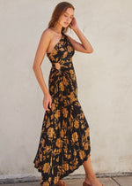 ECLIPSED FLORAL ONE SHOULDER MAXI- GOLD