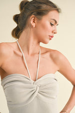 KNIT KNOT STRING HALTER- SILVER