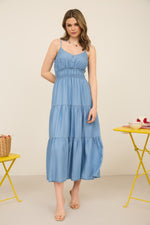 CHAMBRAY TIER MIDI DRESS- CHAMBRAY