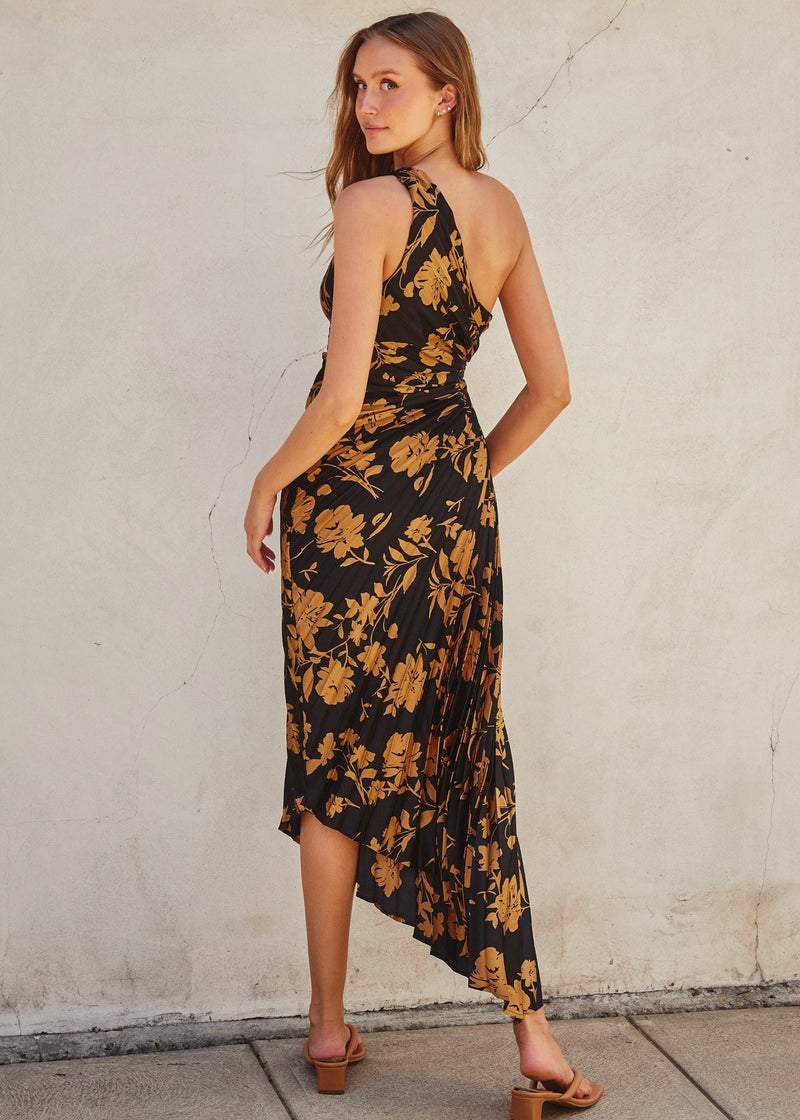 ECLIPSED FLORAL ONE SHOULDER MAXI- GOLD