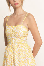 EYELET BUTTON MIDI CAMI DRESS- YELLOW