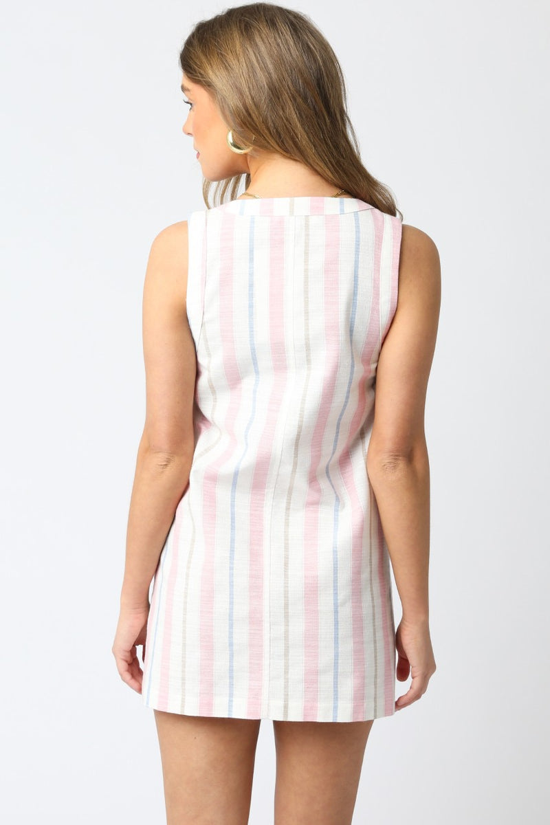 MEGAN STRIPED LINEN DRESS- PINK/BLUE