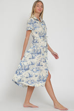 ARIA BELTED SHIRT DRESS- BLUE/IVORY