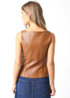 LINDSAY FAUX LEATHER TOP- BROWN