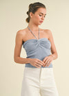 KNIT KNOT STRING HALTER- BLUE