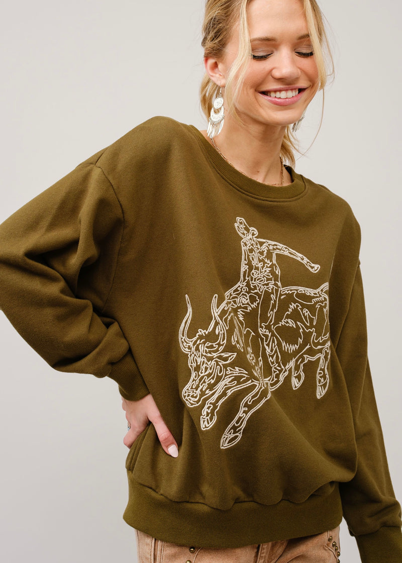 BULL RIDING SWEATSHIRT- FOREST