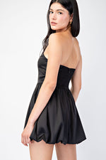 CORSET BUBBLE HEM MINI DRESS- BLACK