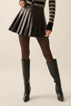 PLEATED LEATHER MINI SKIRT- BLACK