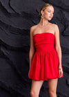 ATLAS BUBBLE HEM DRESS- RED