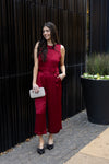 FESTIVE TIE WAIST JUMPSUIT- BURGUNDY