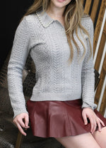 PEARL POINTELLE SWEATER- GREY