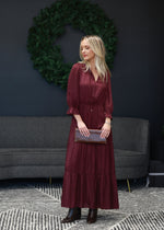 RUFFLE MAXI TIERED DRESS- WINE