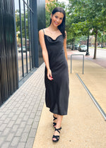 GALA SATIN SLIP DRESS- BLACK