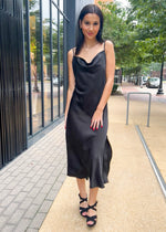 GALA SATIN SLIP DRESS- BLACK