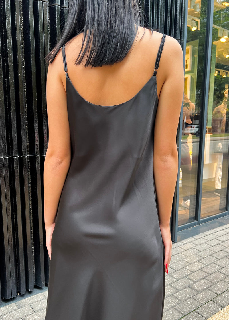 GALA SATIN SLIP DRESS- BLACK